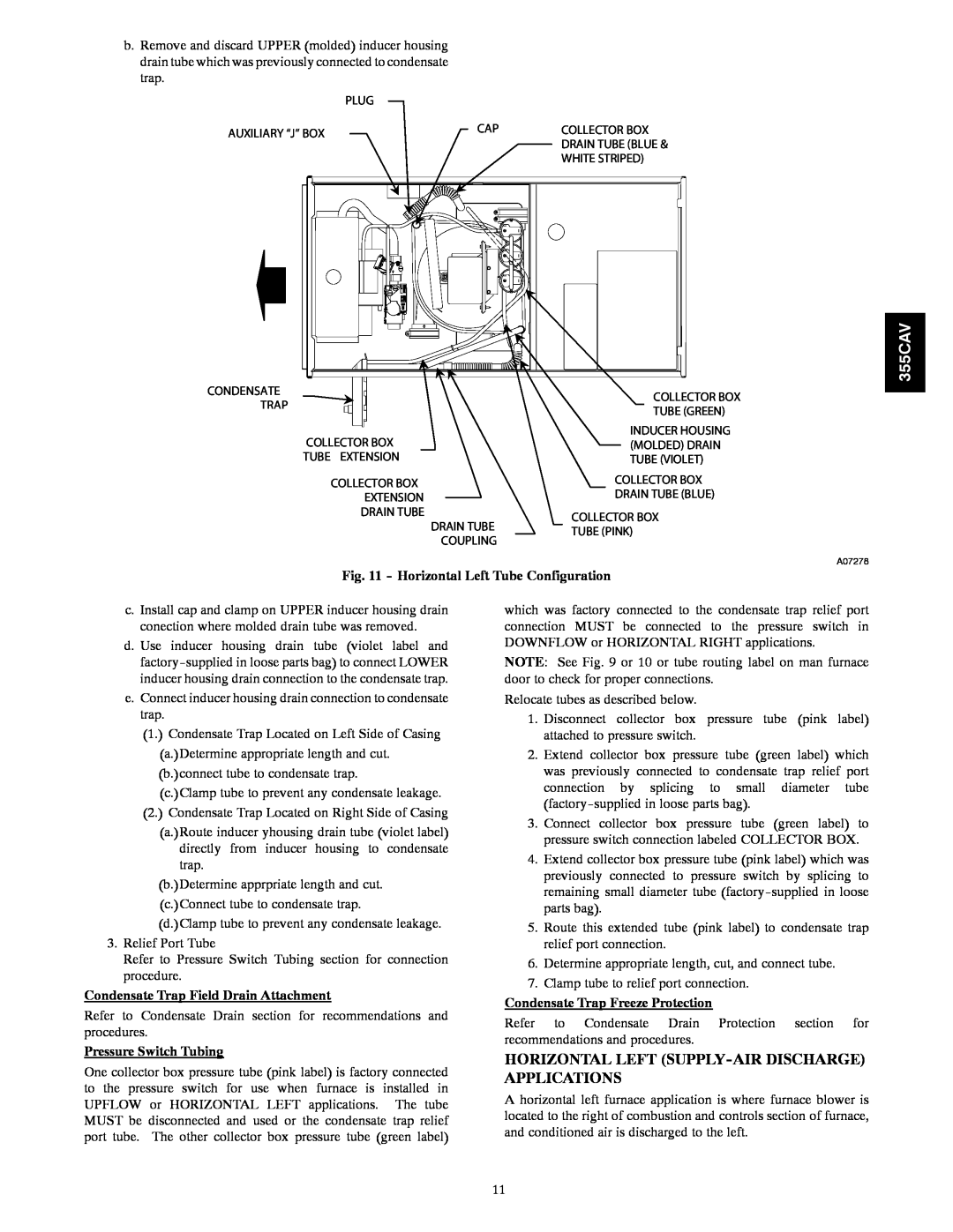 Bryant 355CAV Horizontal Left Supply-Airdischarge Applications, Horizontal Left Tube Configuration, Pressure Switch Tubing 