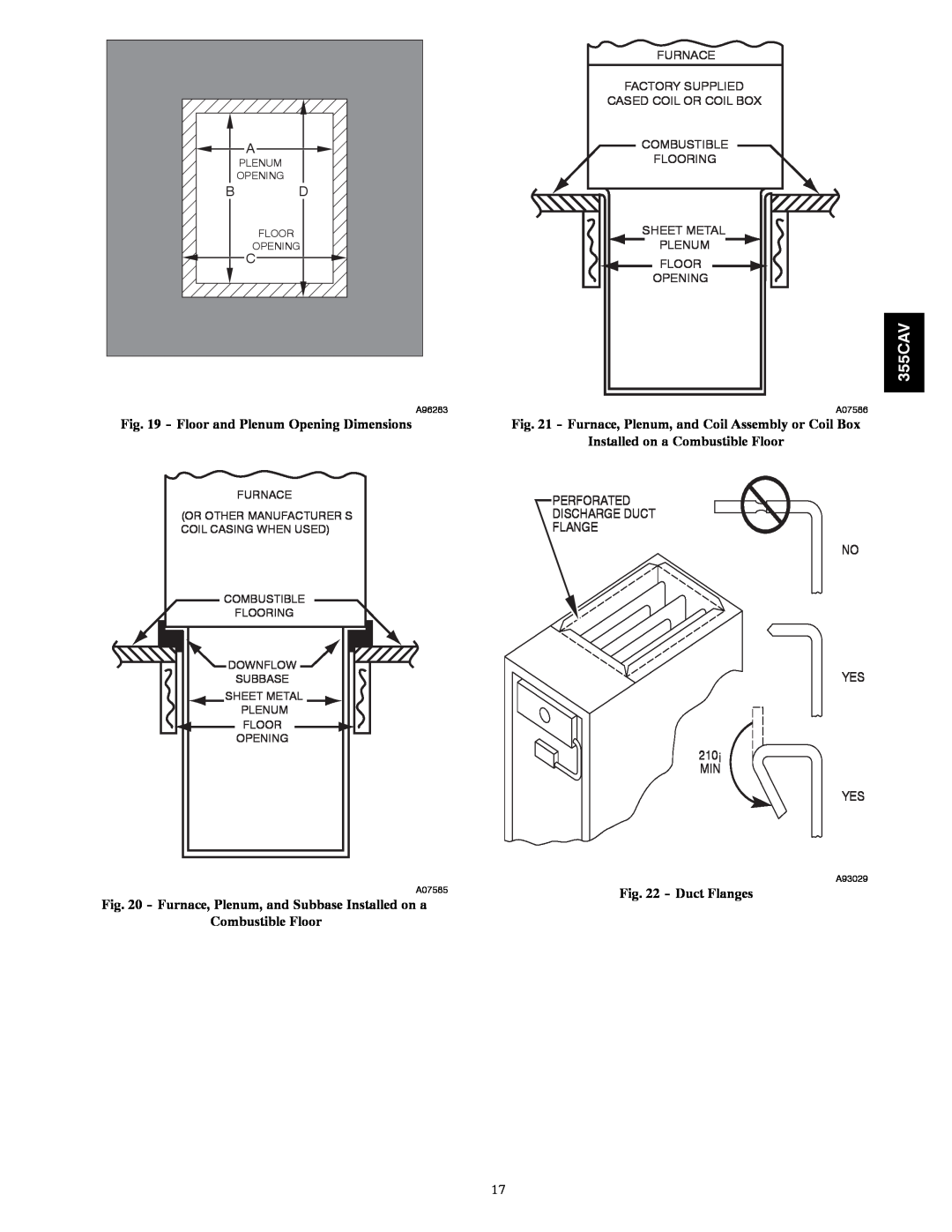 Bryant 355CAV installation instructions Duct Flanges, Installed on a Combustible Floor 