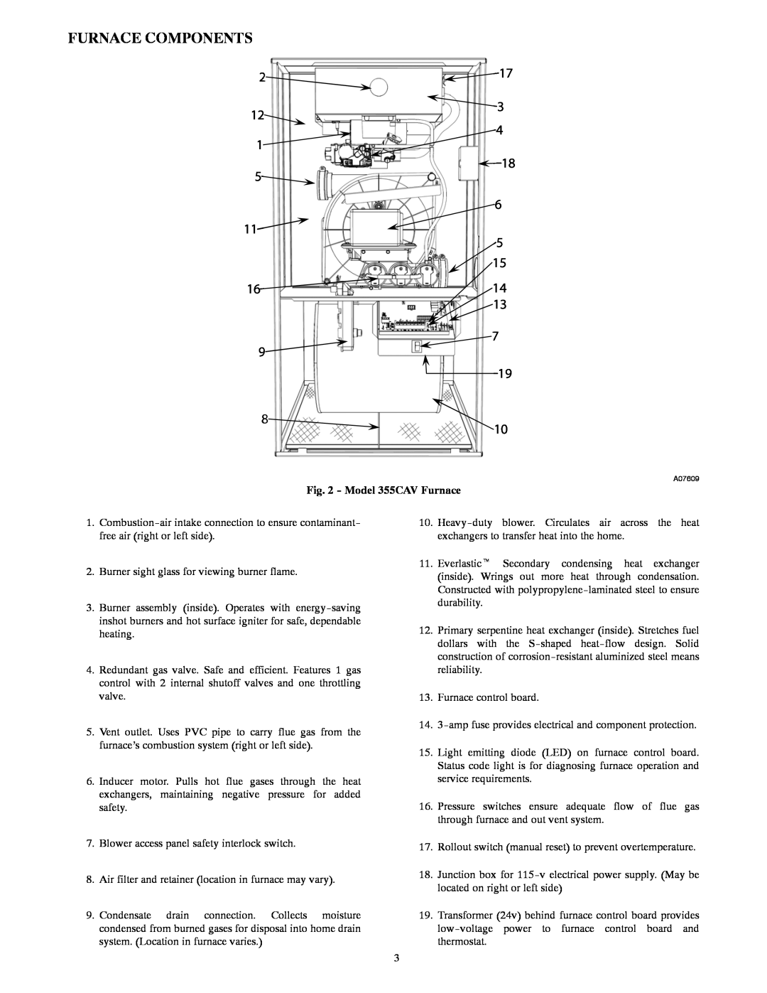 Bryant owner manual Furnace Components, Model 355CAV Furnace 