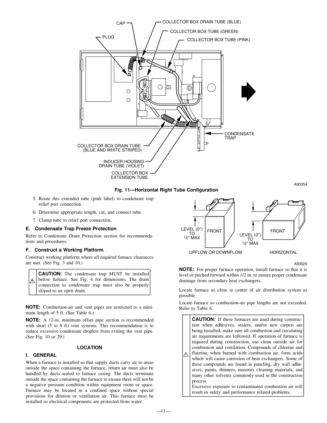 Bryant 355M-40-5, 355M-40-4 operating instructions ÐHorizontal Right Tube Configuration, Location General 