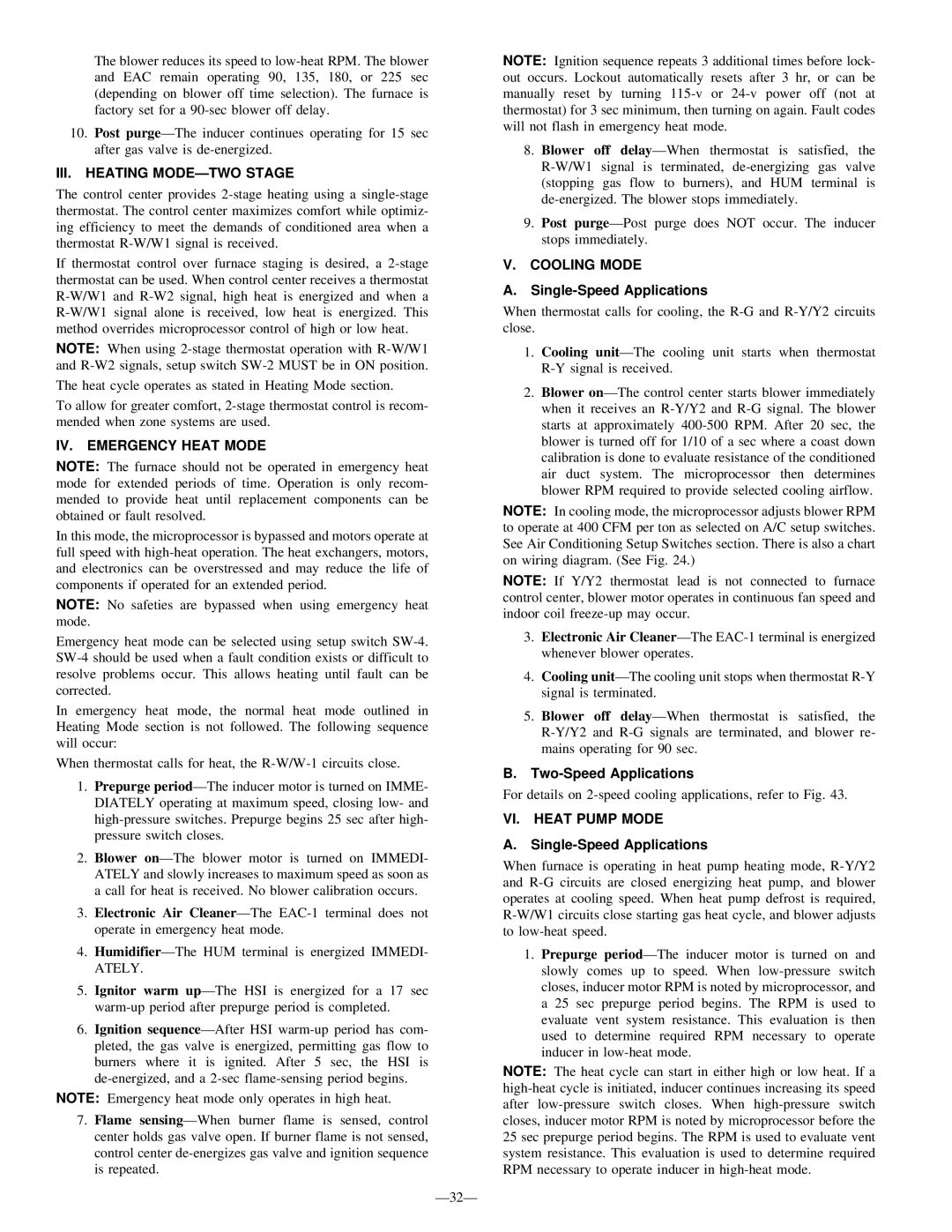 Bryant 355M-40-4, 355M-40-5 III. Heating Modeðtwo Stage, IV. Emergency Heat Mode, Cooling Mode, VI. Heat Pump Mode 