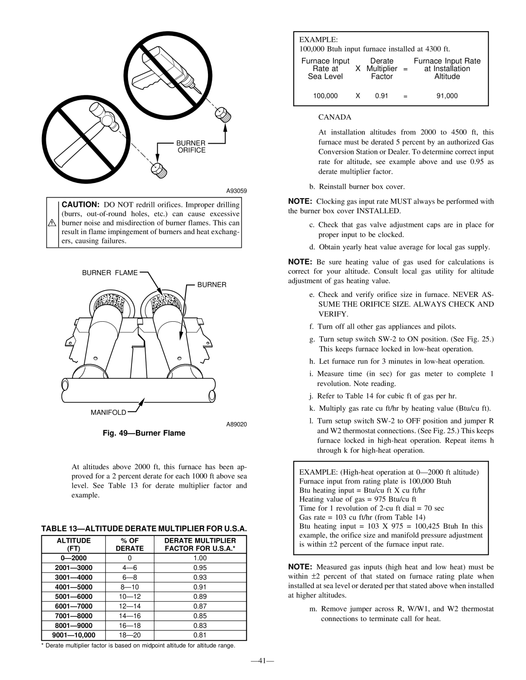 Bryant 355M-40-5, 355M-40-4 Ðaltitude Derate Multiplier for U.S.A, Canada, Sume the Orifice SIZE. Always Check and Verify 