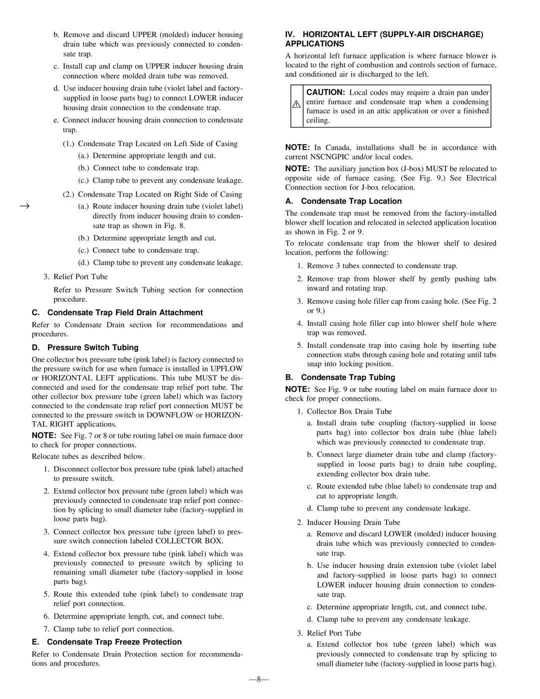 Bryant 355M-40-4, 355M-40-5 operating instructions Ð8Ð, IV. Horizontal Left SUPPLY-AIR Discharge Applications 