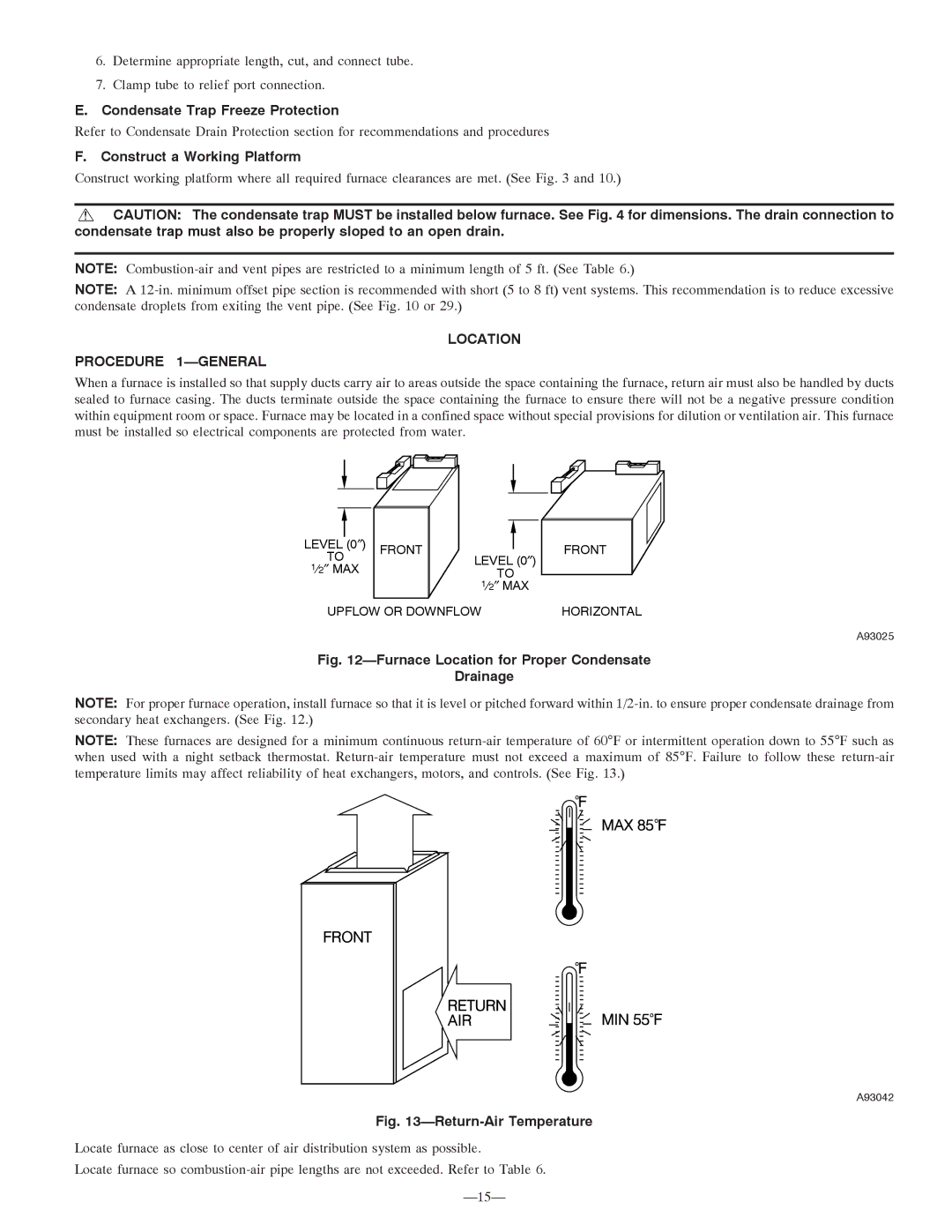 Bryant 355MAV instruction manual Location Procedure 1-GENERAL, Furnace Location for Proper Condensate Drainage 