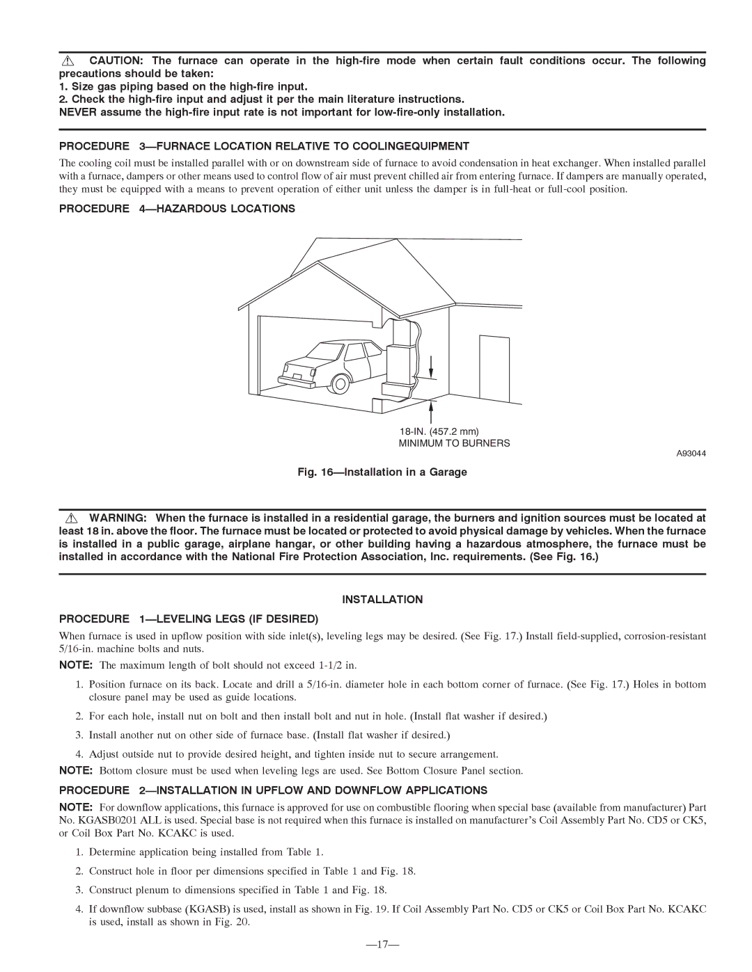 Bryant 355MAV instruction manual Procedure 3-FURNACE Location Relative to Coolingequipment, Procedure 4-HAZARDOUS Locations 