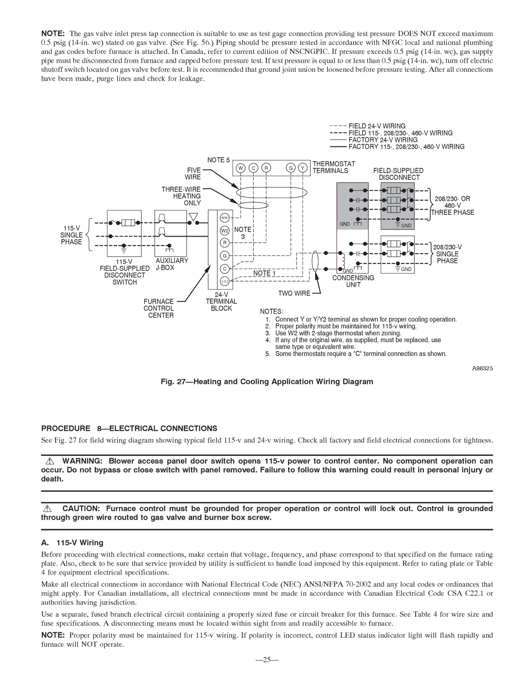 Bryant 355MAV instruction manual Procedure 8-ELECTRICAL Connections, Wiring 