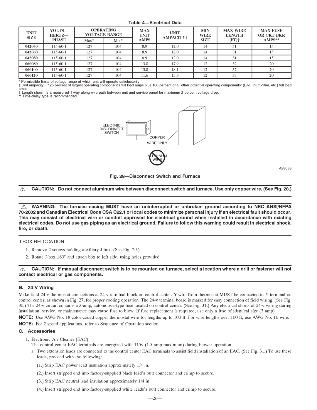 Bryant 355MAV instruction manual Electrical Data, Accessories 