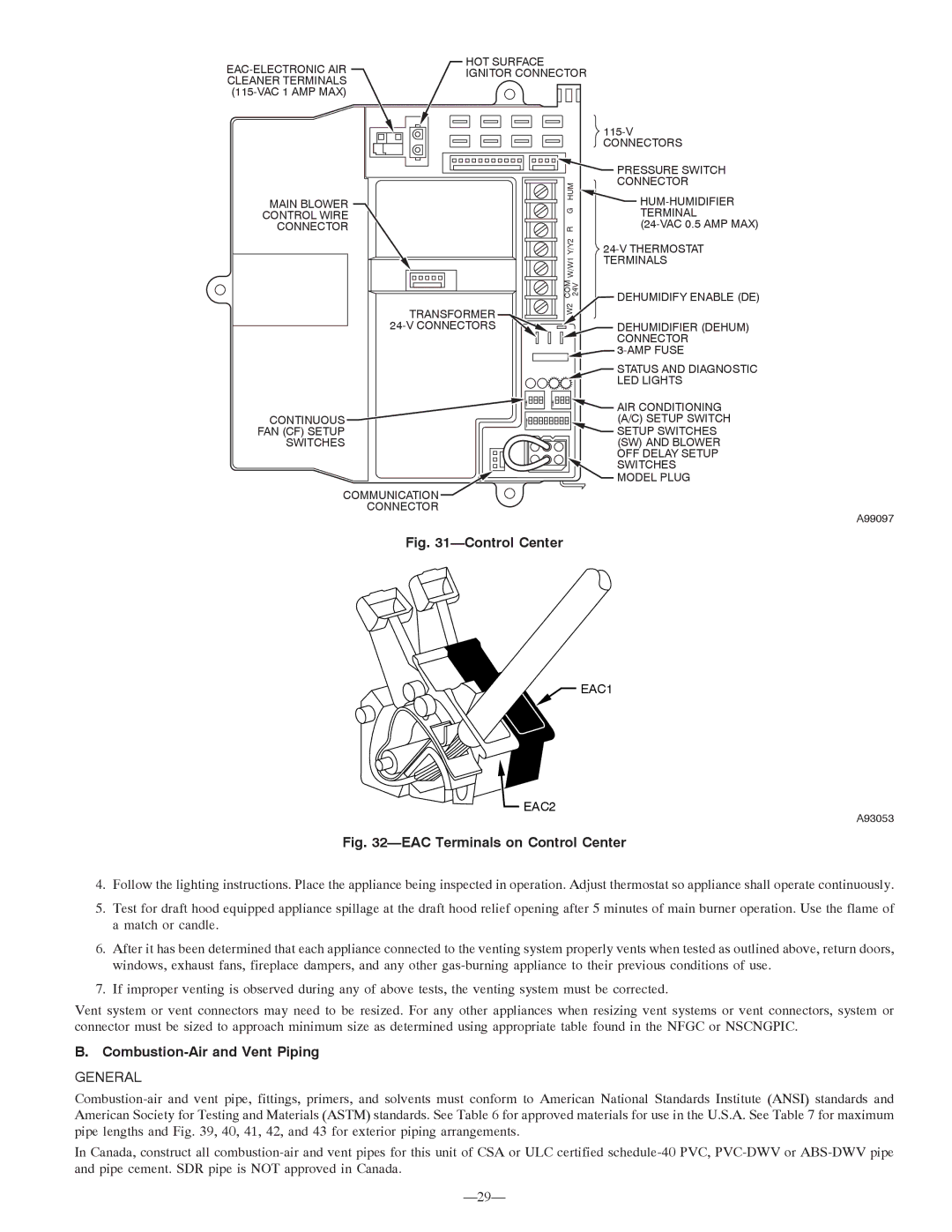 Bryant 355MAV instruction manual Control Center, Combustion-Air and Vent Piping 