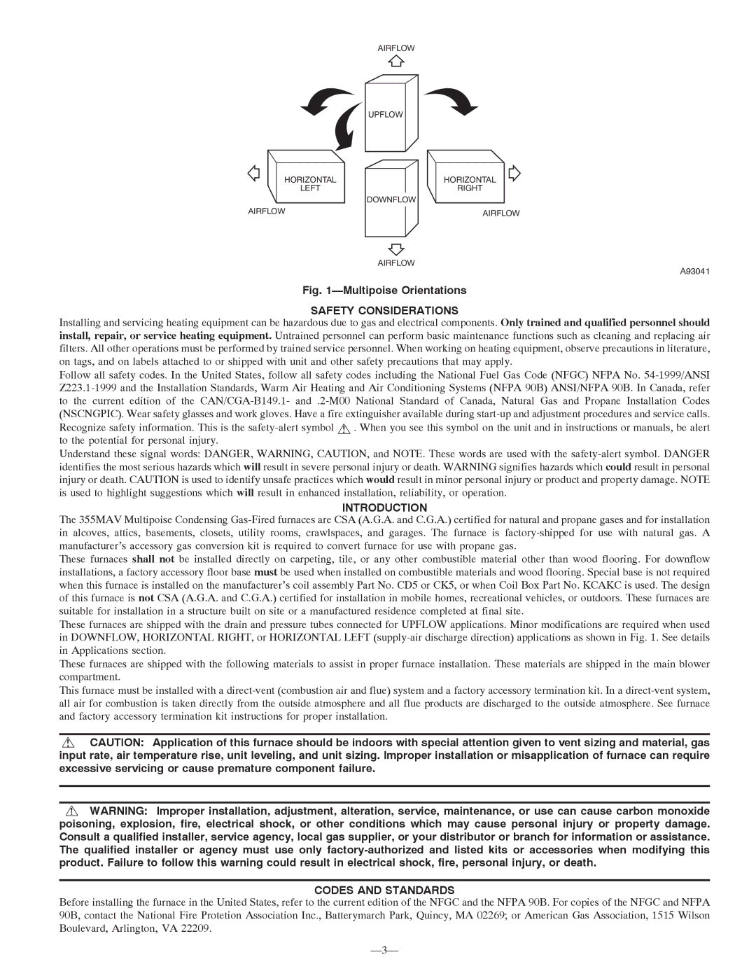 Bryant 355MAV instruction manual Safety Considerations, Introduction, Codes and Standards 