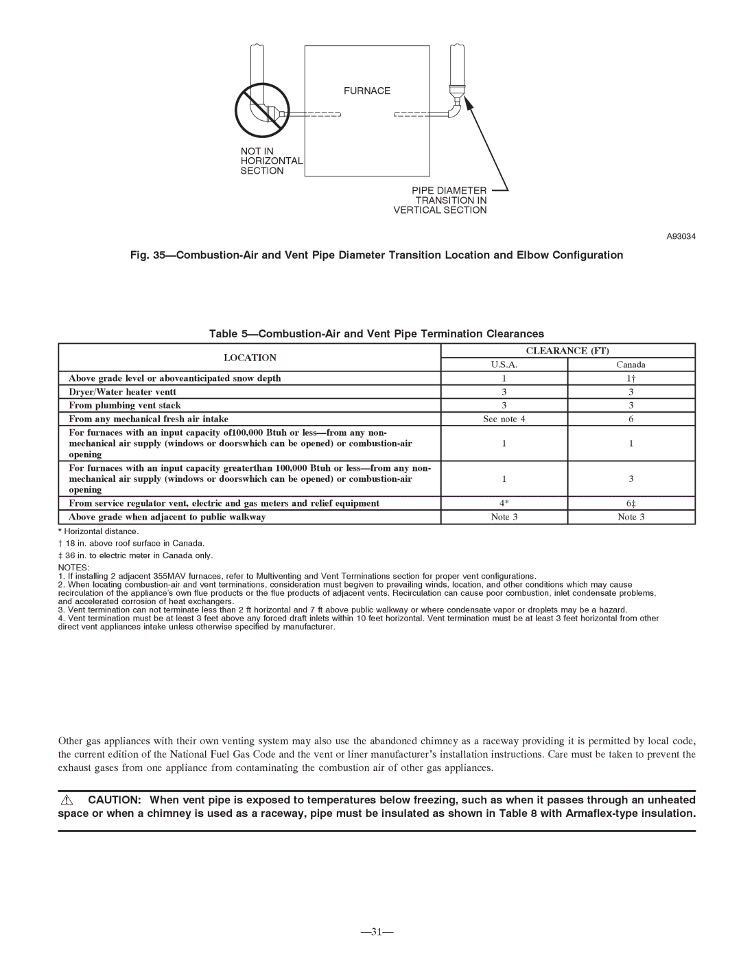 Bryant 355MAV instruction manual Location Clearance FT, Opening 