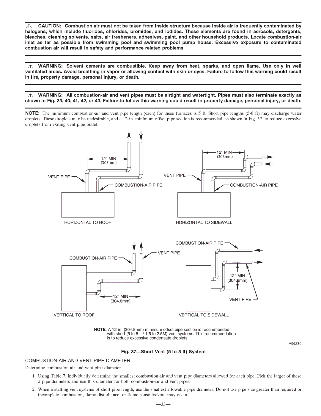 Bryant 355MAV instruction manual Short Vent 5 to 8 ft System 