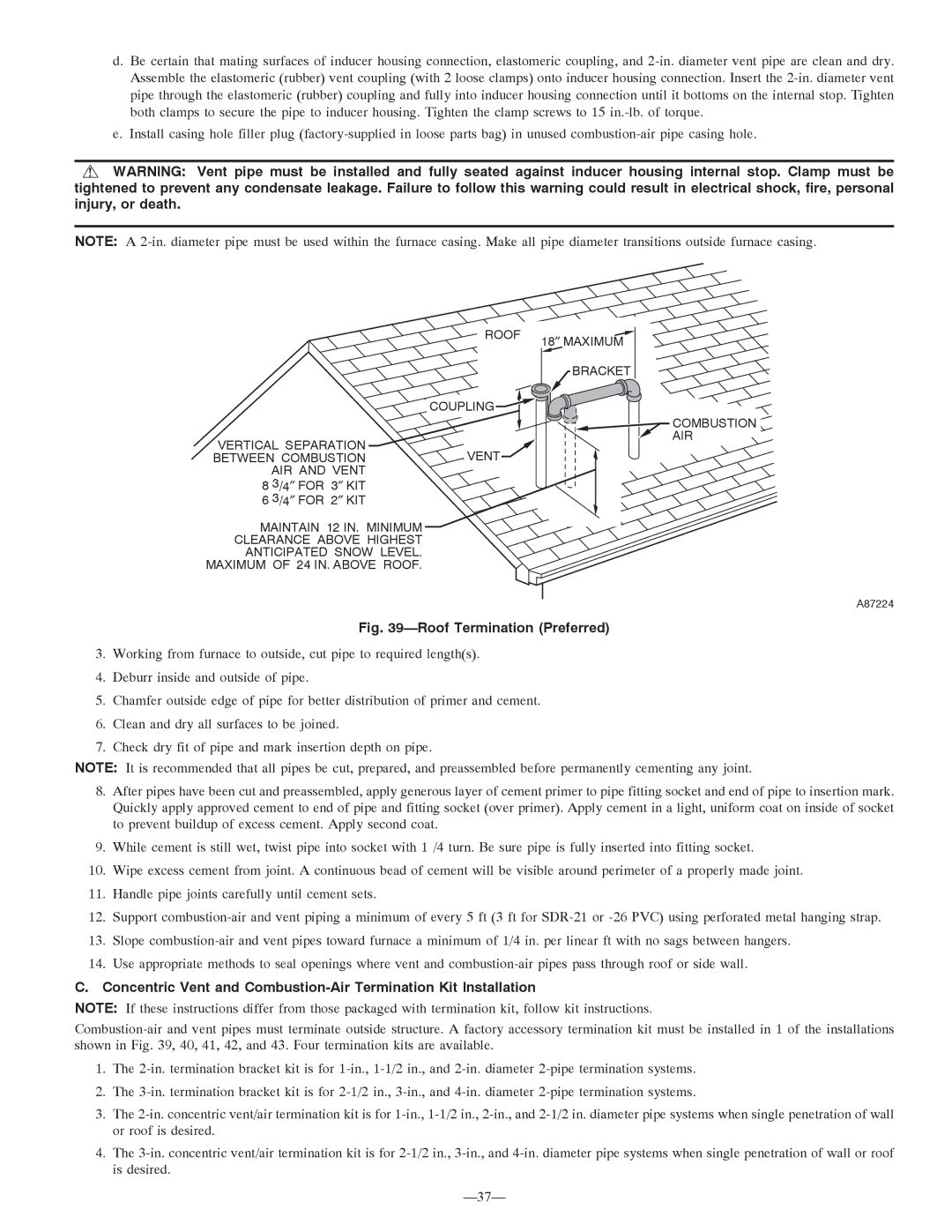 Bryant 355MAV instruction manual Roof Termination Preferred 