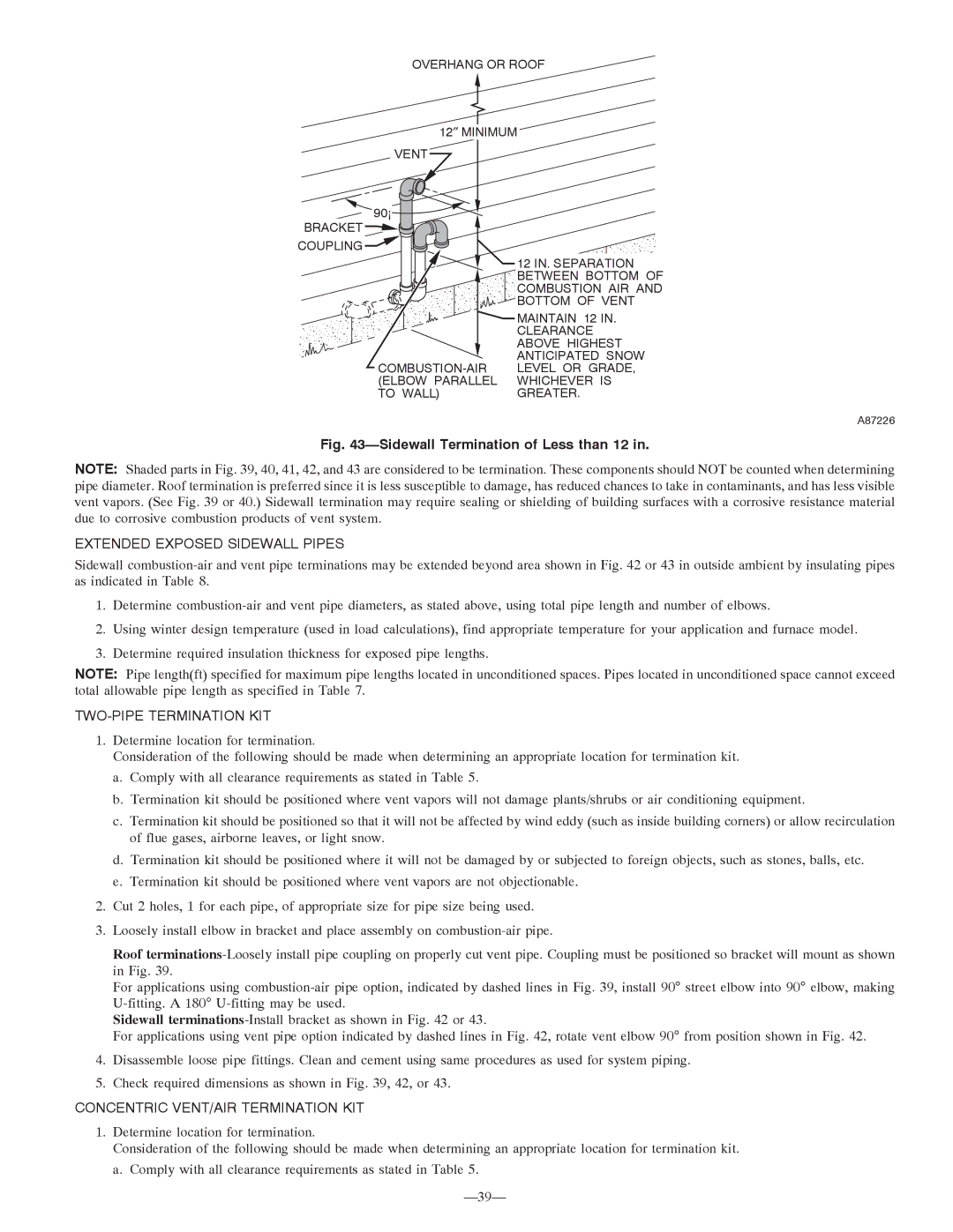 Bryant 355MAV instruction manual Sidewall Termination of Less than 12 