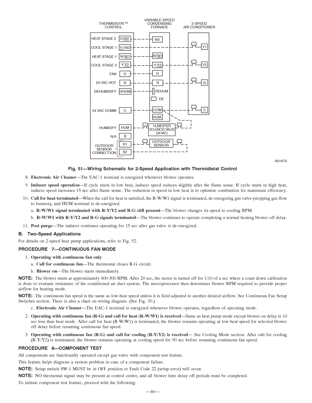 Bryant 355MAV instruction manual Procedure 7-CONTINUOUS FAN Mode, Procedure 8-COMPONENT Test 