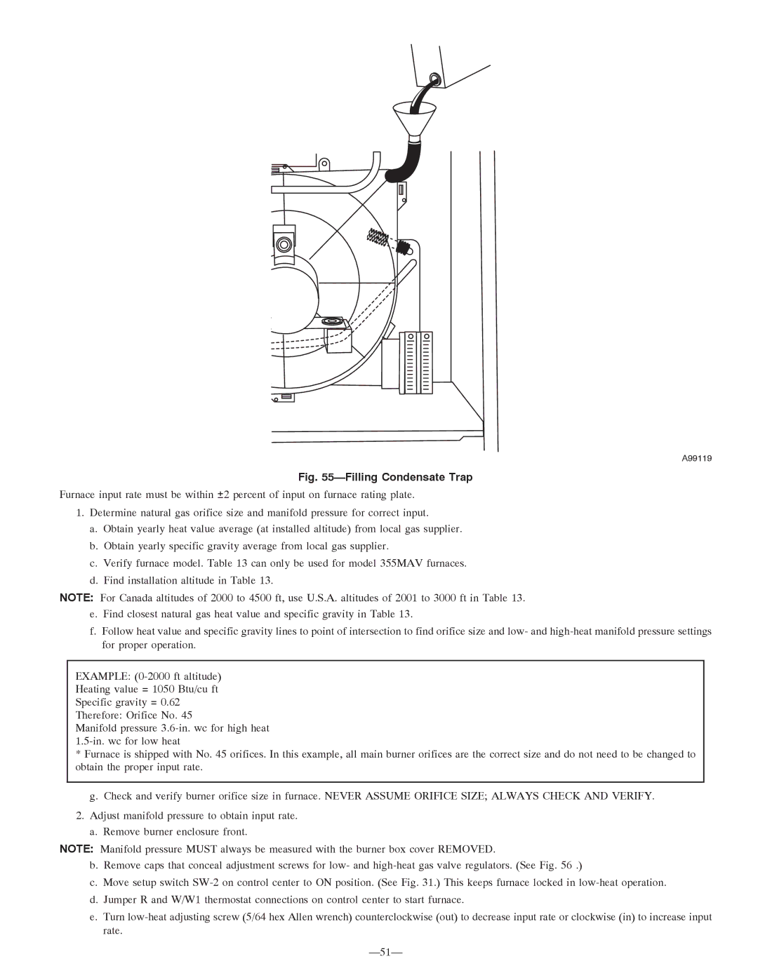 Bryant 355MAV instruction manual Filling Condensate Trap 