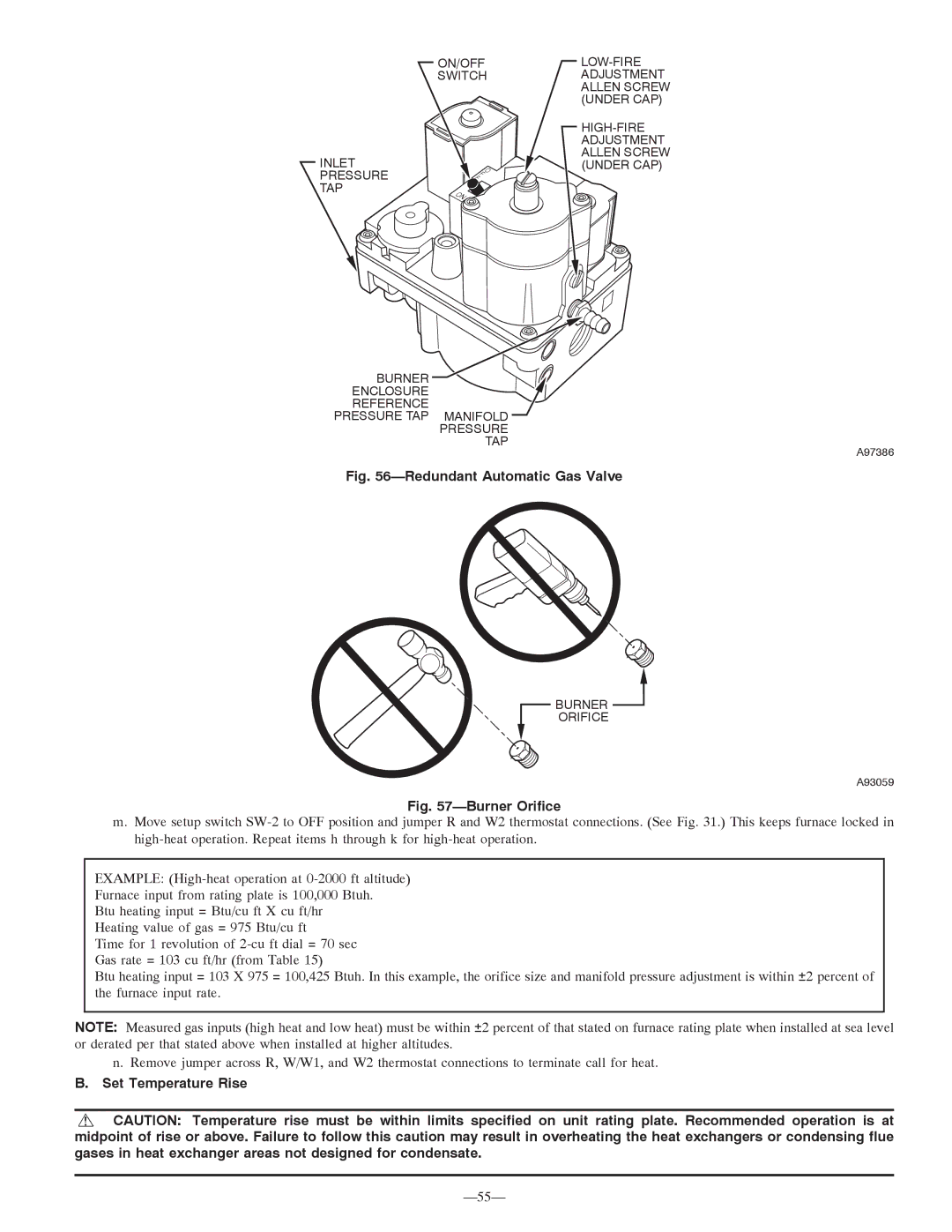 Bryant 355MAV instruction manual Redundant Automatic Gas Valve, Set Temperature Rise 