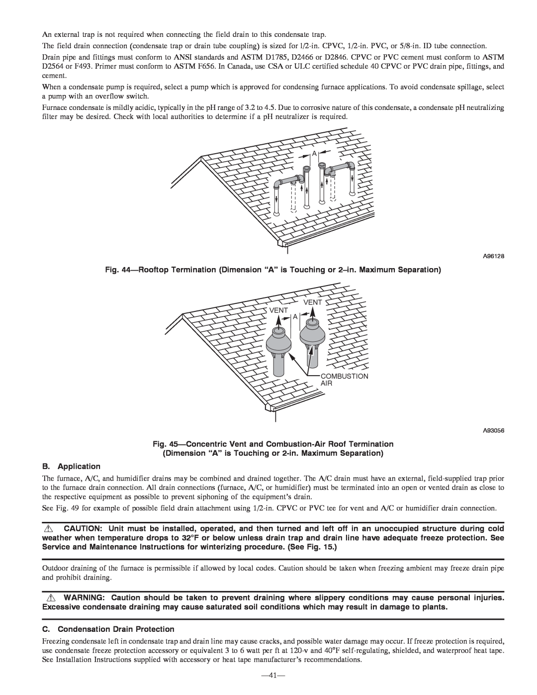 Bryant 355MAV instruction manual B. Application, C. Condensation Drain Protection 