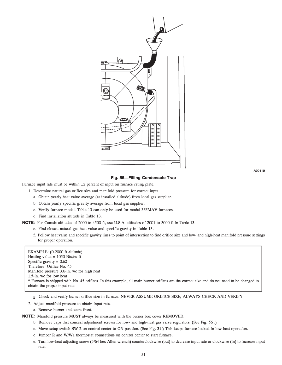 Bryant 355MAV instruction manual FillingCondensate Trap 