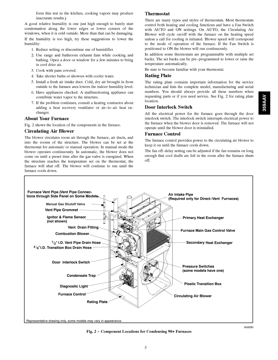 Bryant 359AAV About Your Furnace, Circulating Air Blower, Thermostat, Rating Plate, Door Interlock Switch, Furnace Control 