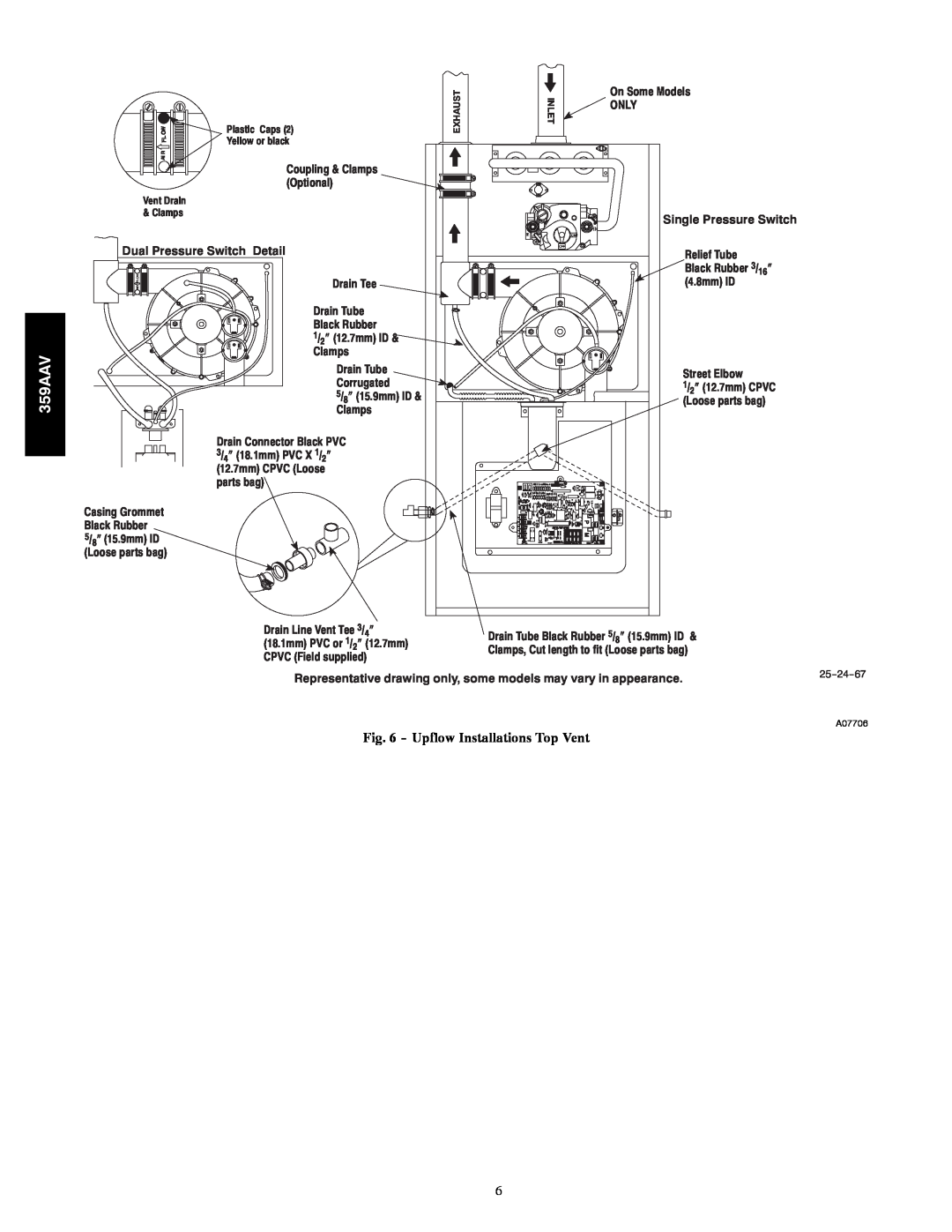 Bryant 359AAV instruction manual Upflow Installations Top Vent 