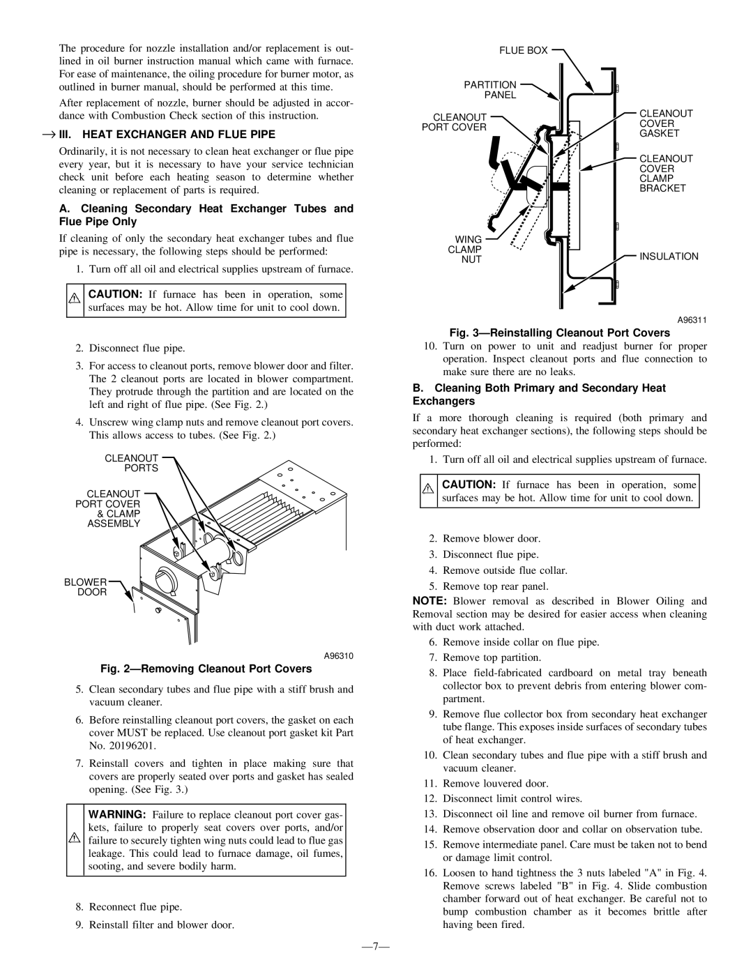 Bryant 362AAN instruction manual → III. Heat Exchanger and Flue Pipe, Ð7Ð 