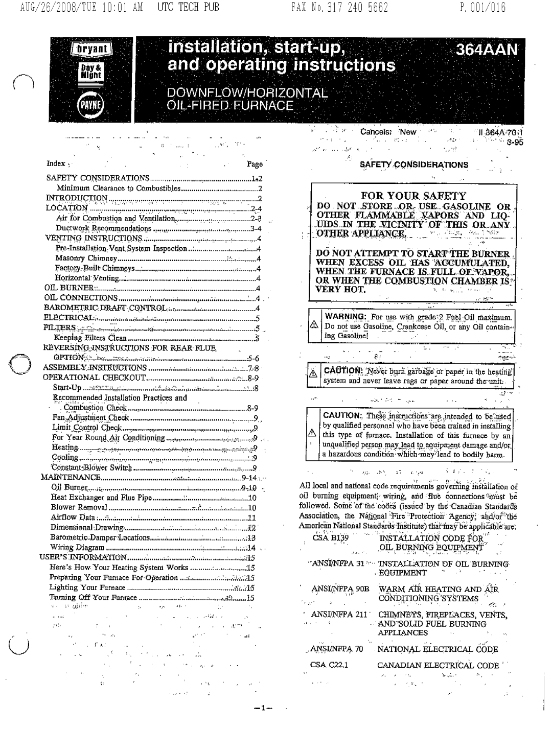 Bryant 364AAN manual 
