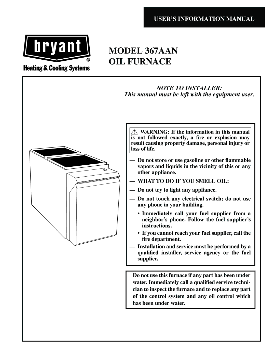 Bryant manual Model 367AAN OIL Furnace 