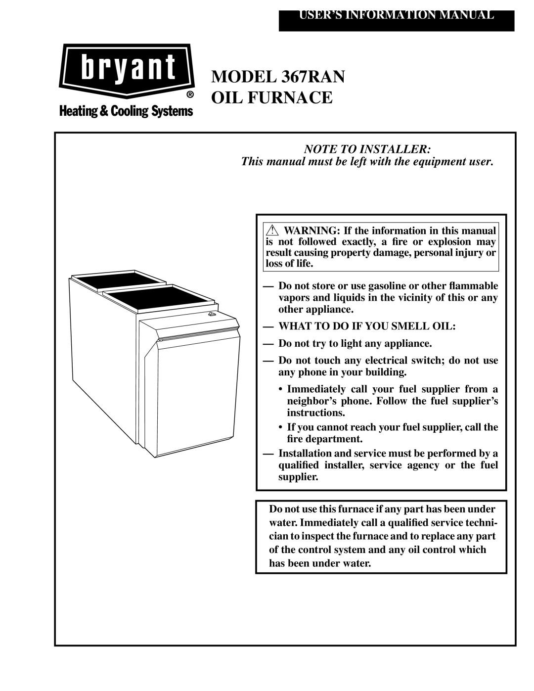 Bryant manual Model 367RAN OIL Furnace 