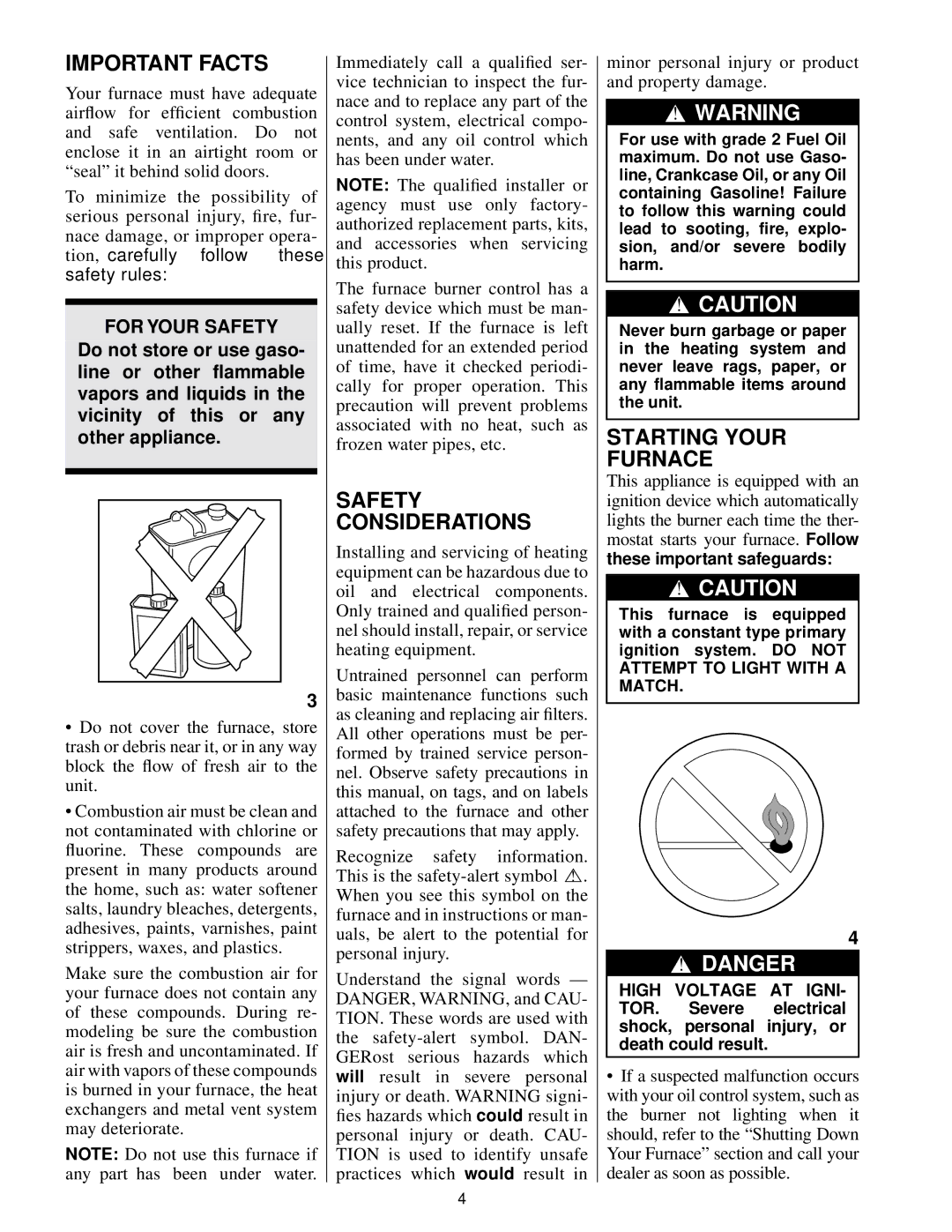 Bryant 367RAN manual Important Facts, Safety Considerations, Starting Your Furnace, For Your Safety, High Voltage AT Igni 