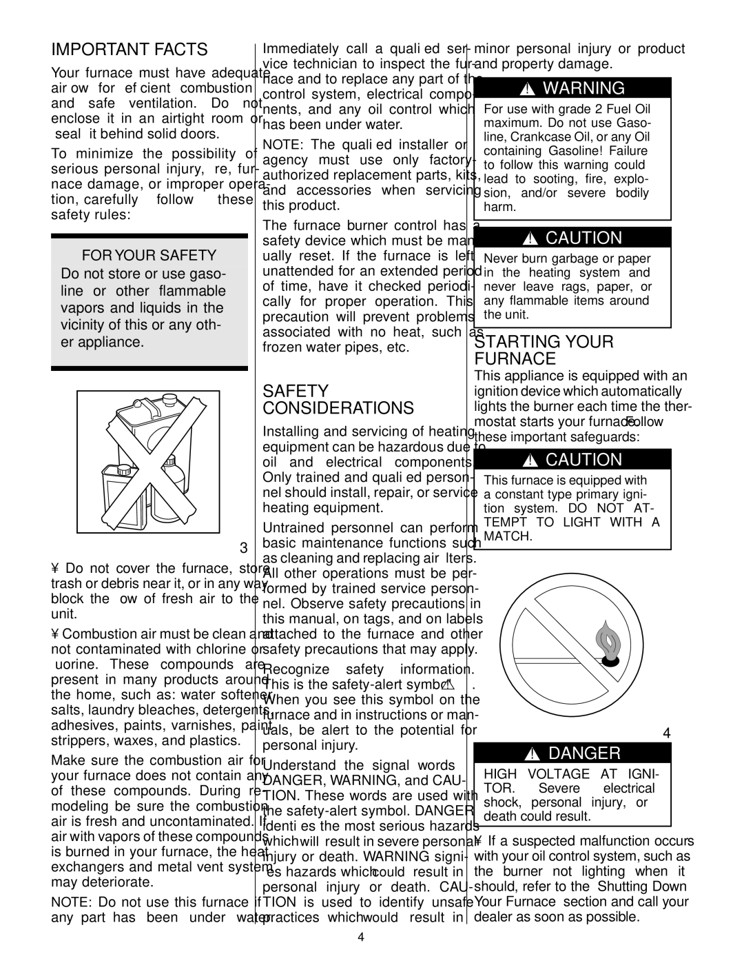 Bryant 369AAN manual Important Facts, Safety Considerations, Starting Your Furnace, For Your Safety, High Voltage AT Igni 