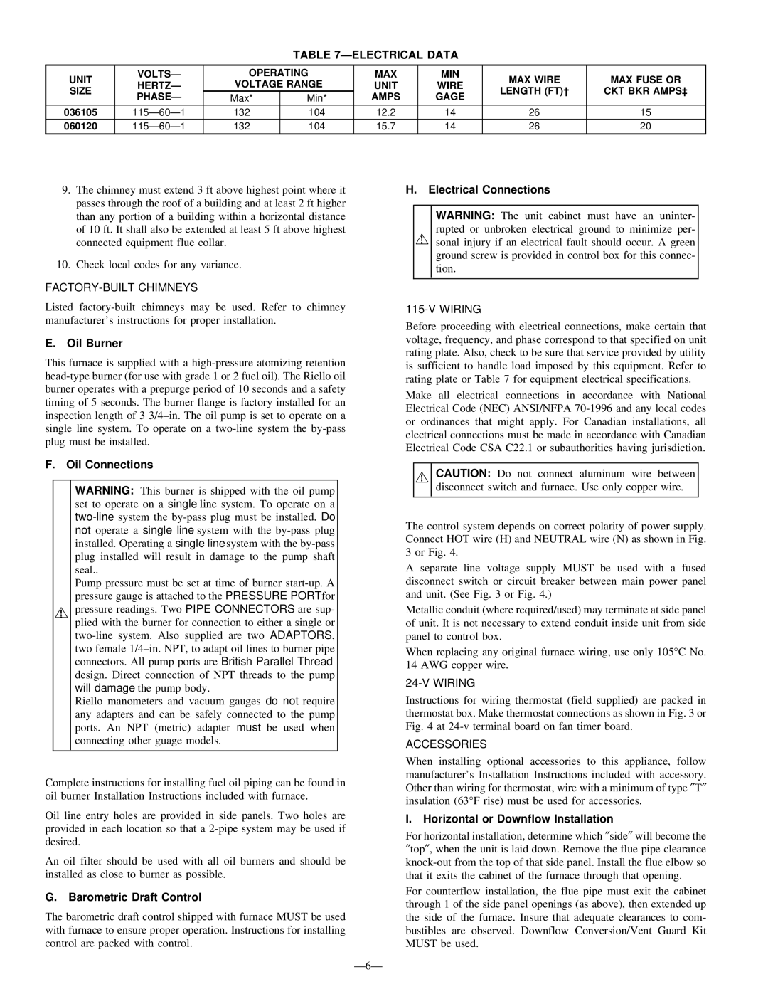 Bryant 369RAN instruction manual Electrical Data 