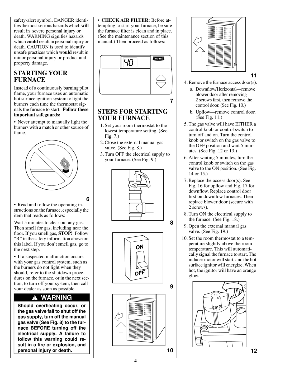 Bryant 395CAV, 373LAV, 376CAV,383KAV manual Steps for Starting Your Furnace 