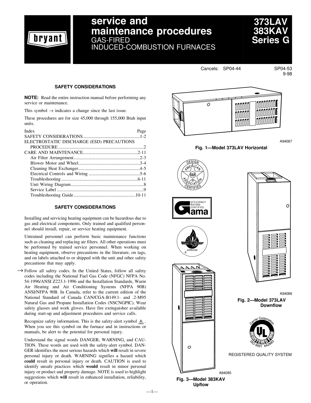 Bryant 383KAV instruction manual Electrostatic Discharge ESD Precautions, Ð1Ð 