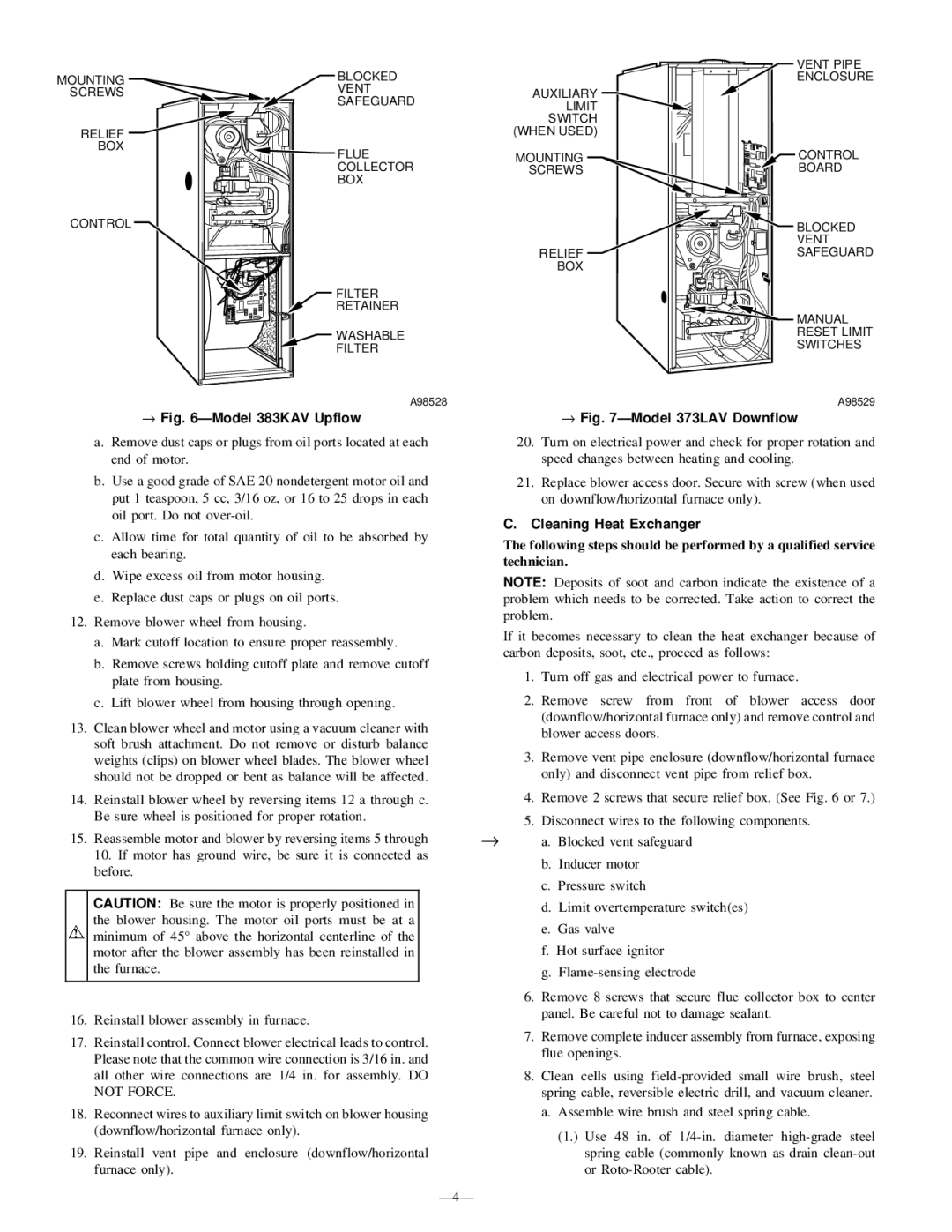 Bryant instruction manual → ÐModel 383KAV Upflow, → ÐModel 373LAV Downflow, Cleaning Heat Exchanger, Ð4Ð 