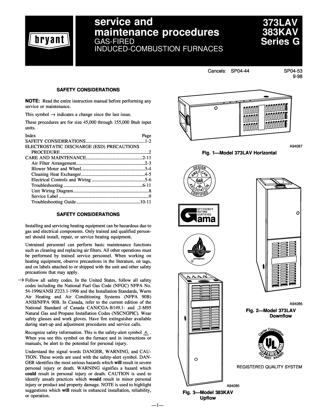 Bryant 373LAV manual Note To Installer, This manual must be left with the equipment user, Upﬂow, User’S Information Manual 