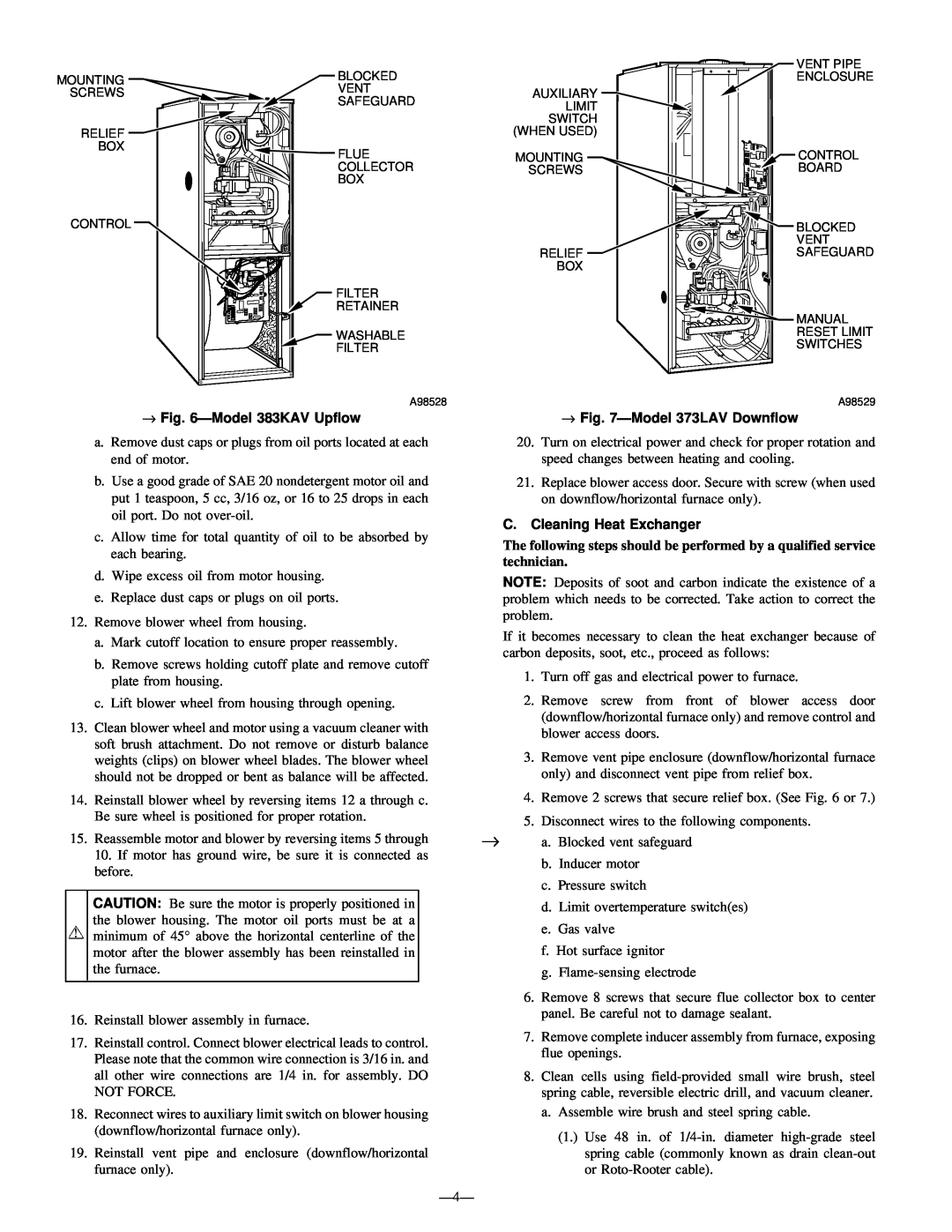 Bryant instruction manual → ÐModel 383KAV Upflow, → ÐModel 373LAV Downflow, C.Cleaning Heat Exchanger 