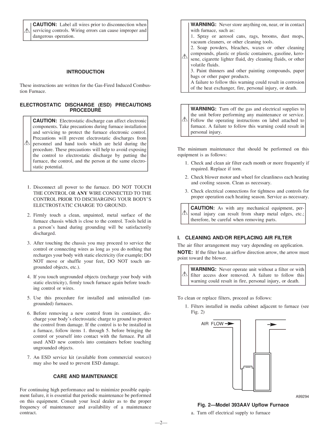 Bryant 393AAV instruction manual Introduction, Electrostatic Discharge ESD Precautions Procedure, Care and Maintenance, Ð2Ð 