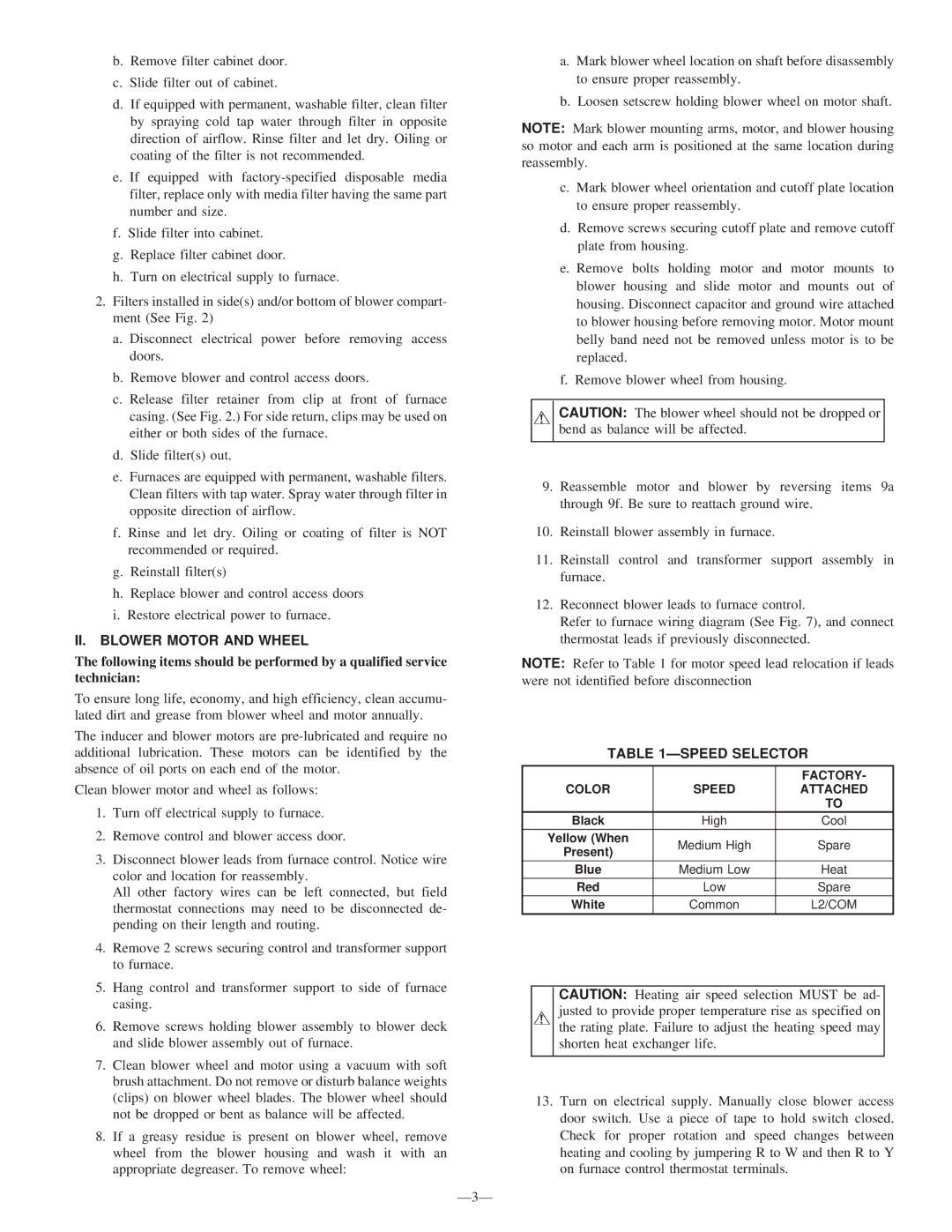 Bryant 393AAV instruction manual II. Blower Motor and Wheel, Ð3Ð, Ðspeed Selector 