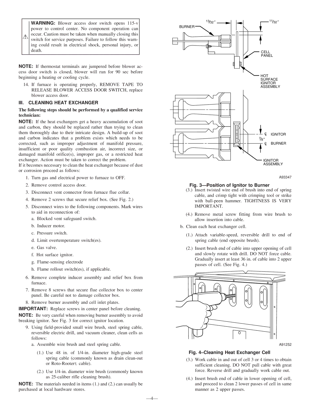 Bryant 393AAV instruction manual III. Cleaning Heat Exchanger, Ð4Ð 