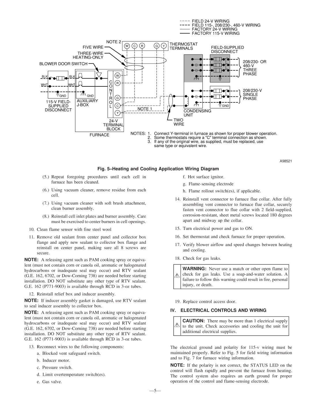 Bryant 393AAV instruction manual IV. Electrical Controls and Wiring, Ð5Ð 