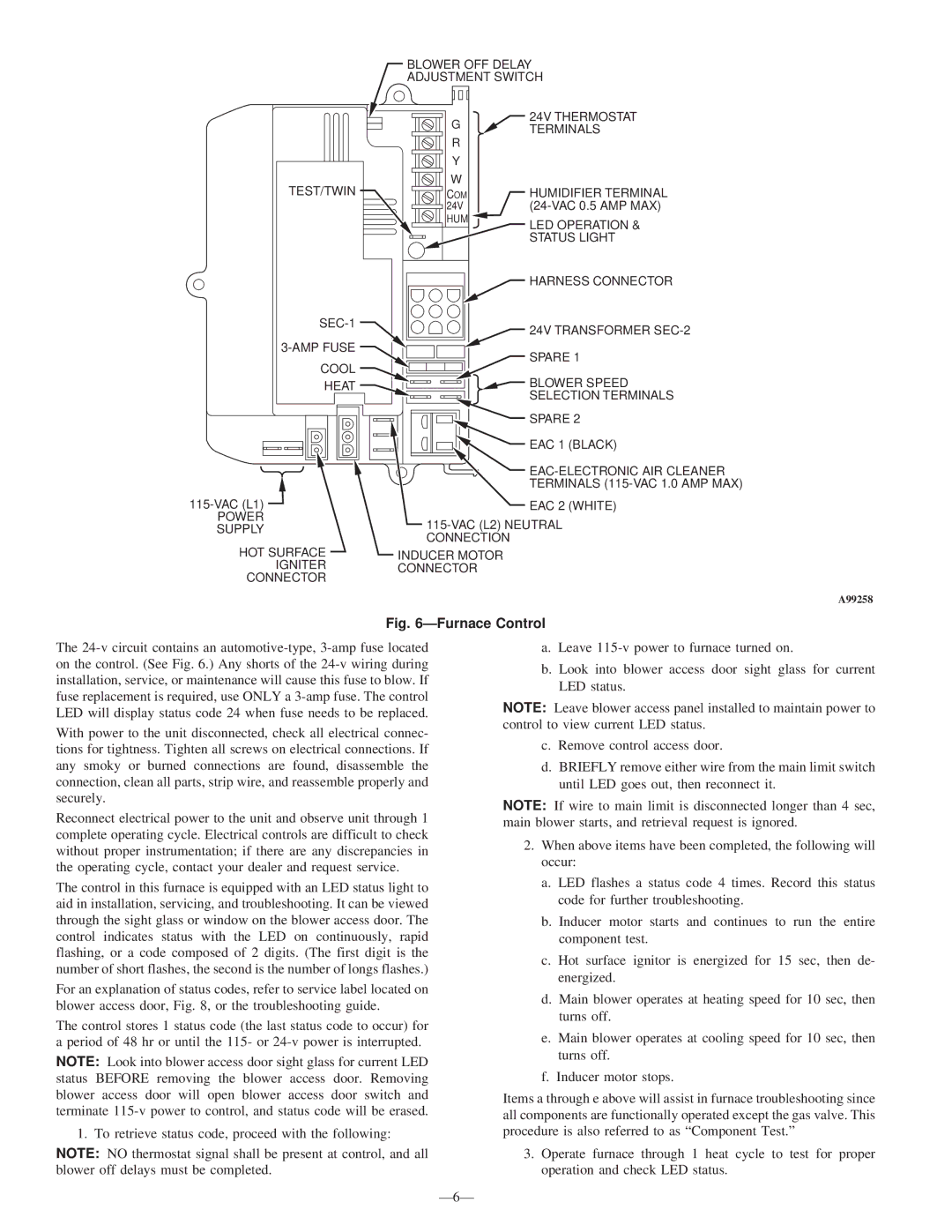 Bryant 393AAV instruction manual ÐFurnace Control, Ð6Ð 