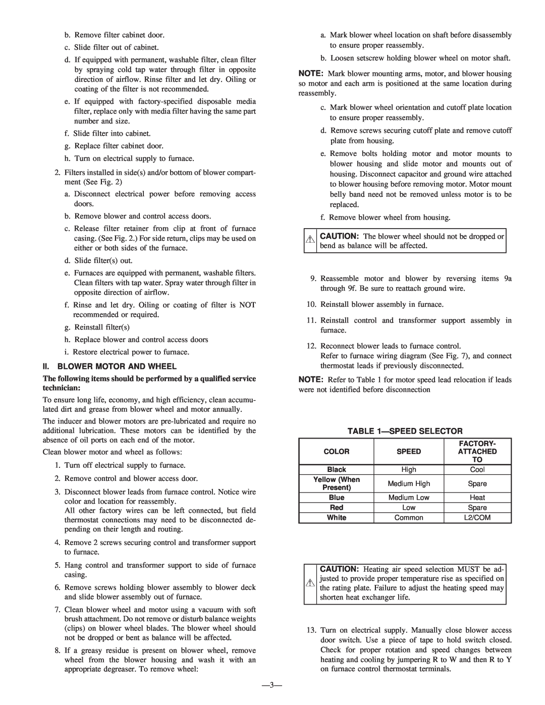 Bryant 393AAV instruction manual Ii.Blower Motor And Wheel, Ðspeed Selector 