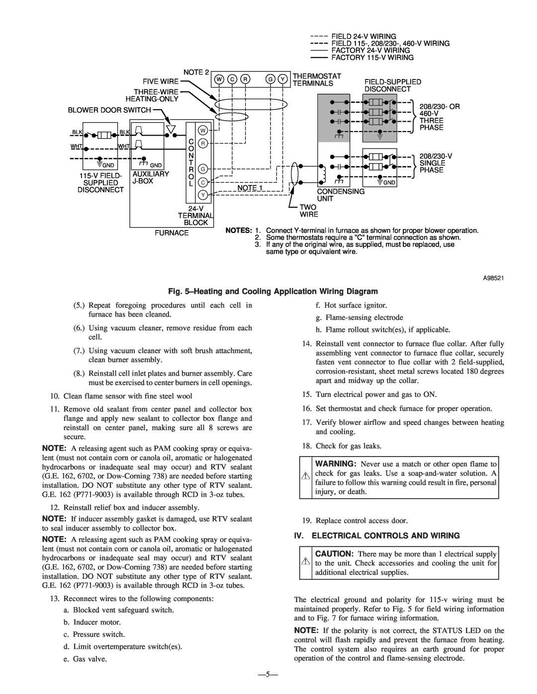 Bryant 393AAV instruction manual Iv. Electrical Controls And Wiring 
