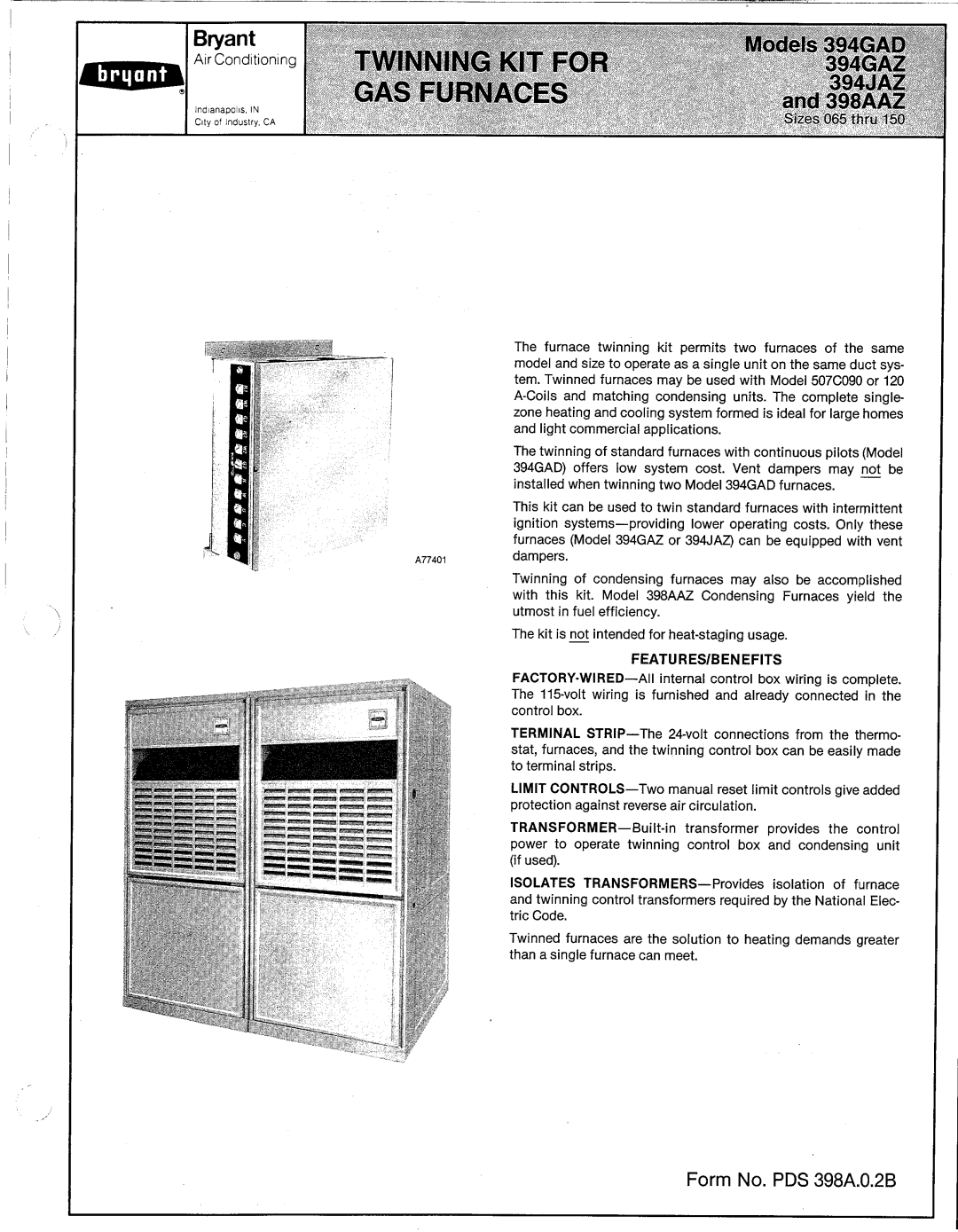 Bryant 394JAZ, 394GAZ, 394GAD manual 