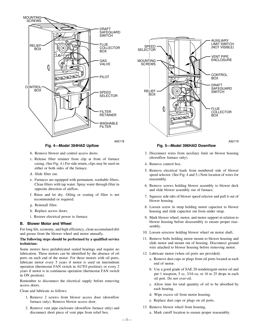 Bryant 396HAD, 394HAD instruction manual Blower Motor and Wheel, Ð3Ð 