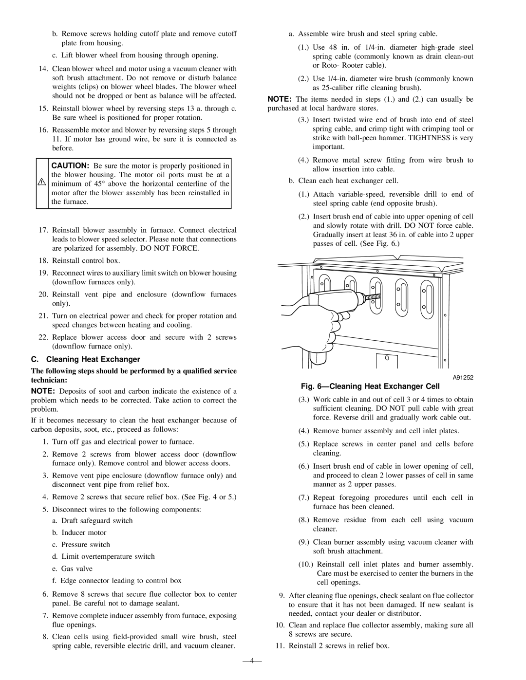 Bryant 394HAD, 396HAD instruction manual Cleaning Heat Exchanger, Ð4Ð 