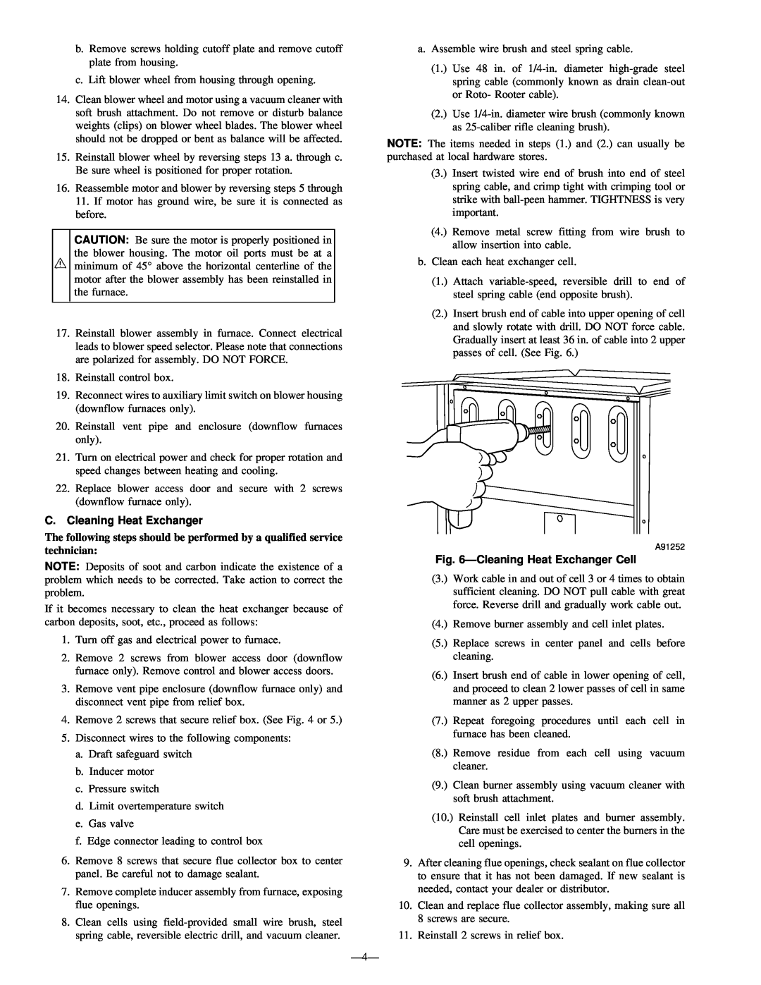 Bryant 394HAD, 396HAD instruction manual C.Cleaning Heat Exchanger, ÐCleaning Heat Exchanger Cell 