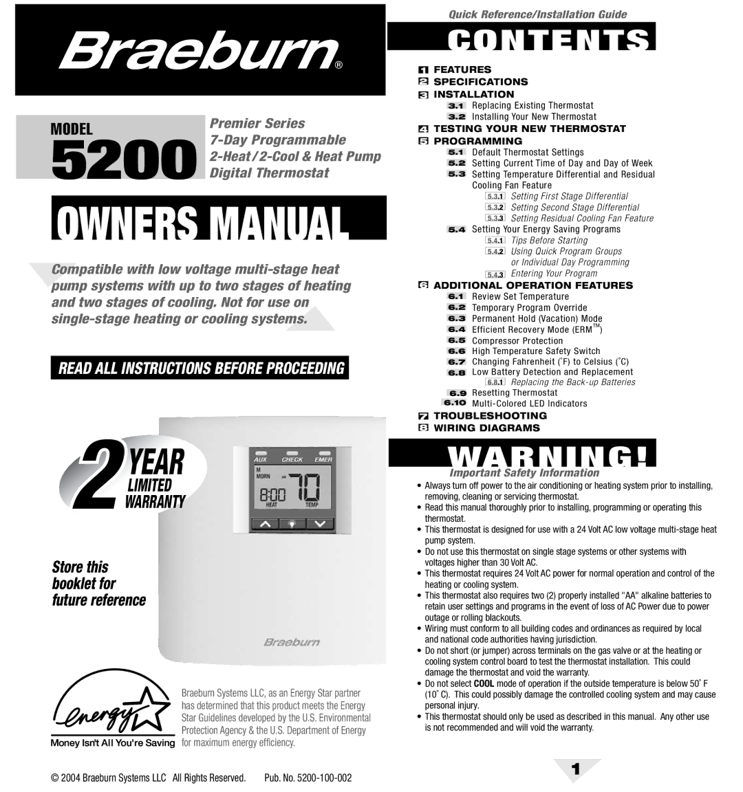 Bryant 5200 owner manual 