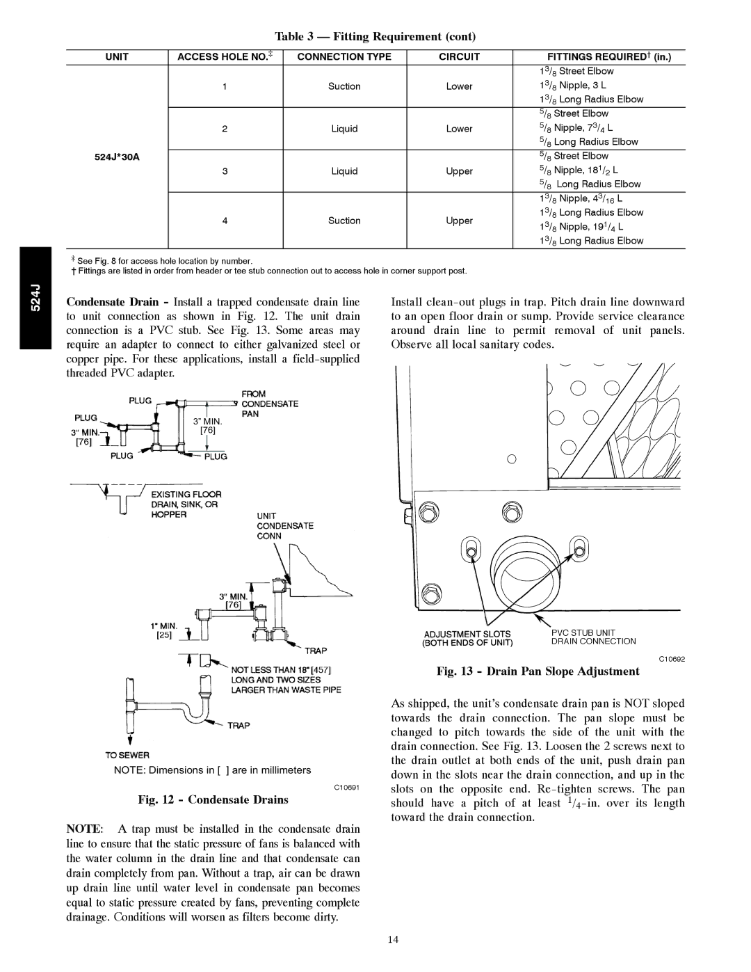 Bryant 524J manual Condensate Drains 