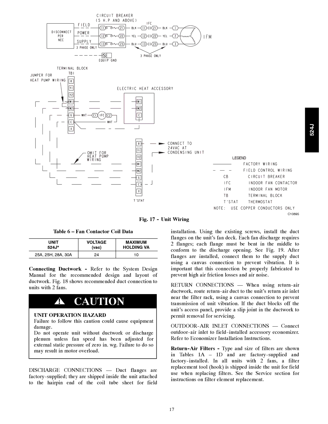 Bryant 524J manual Unit Voltage Maximum, Holding VA 